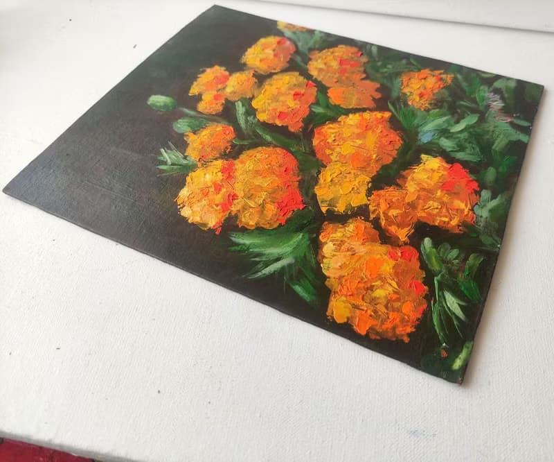Marigolds Original Art Orange Floral Art Tagetes Oil Painting Bouquet Tagetes