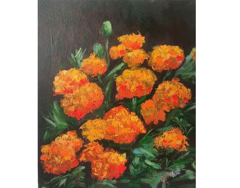 Marigolds Original Art Orange Floral Art Tagetes Oil Painting Bouquet Tagetes