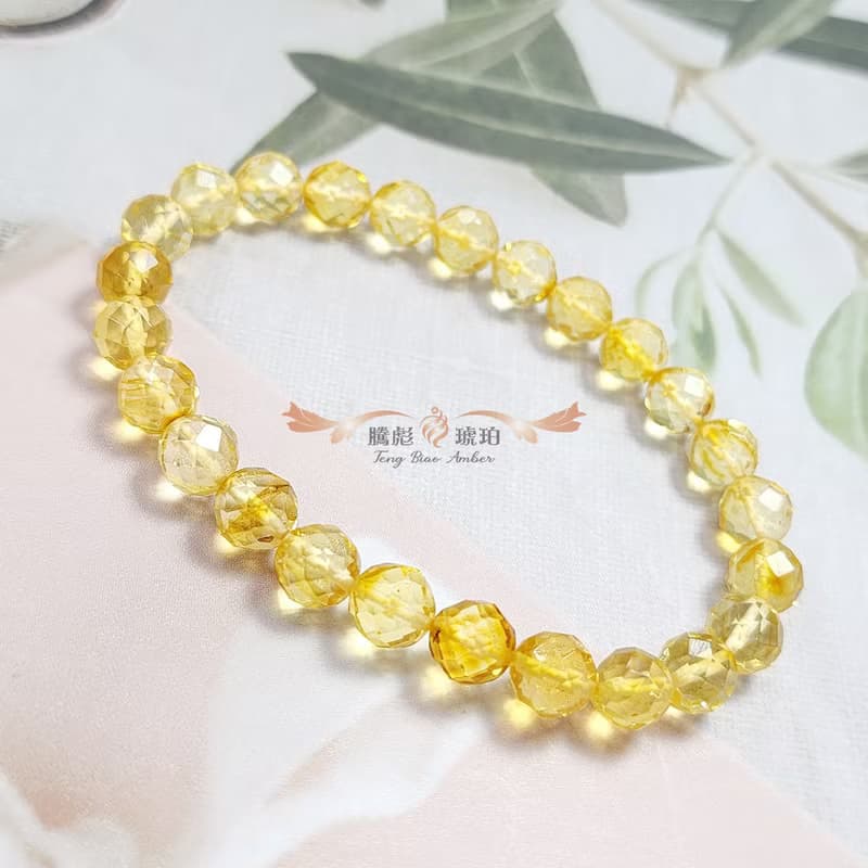騰彪琥珀 天然琥珀蜜蠟 琥珀鑽石切割 晶透時尚款 經典單圈 手鍊