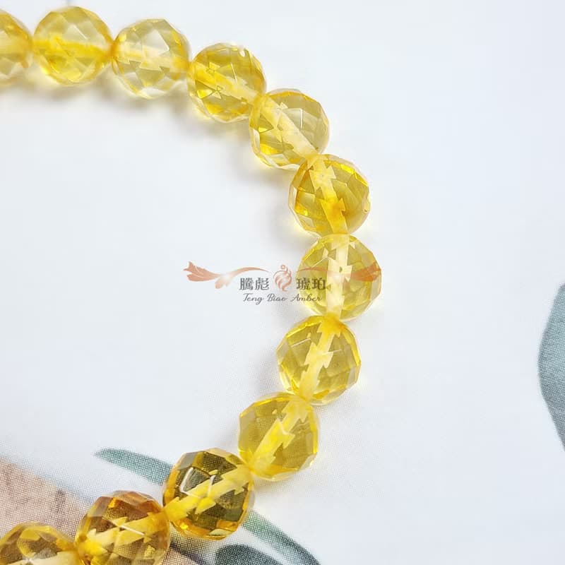 騰彪琥珀 天然琥珀蜜蠟 琥珀鑽石切割 晶透時尚款 經典單圈 手鍊
