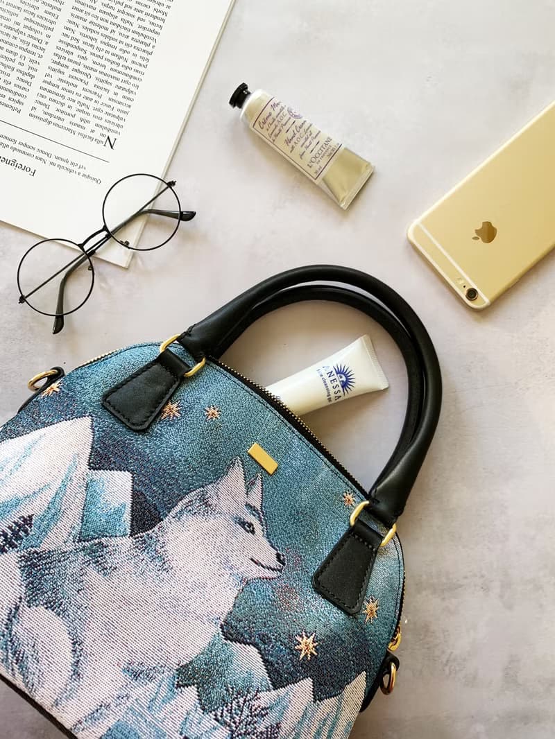 貝殼兩用包  真皮 / 布防潑水 平織緹花 極光波斯貓 阿曼達