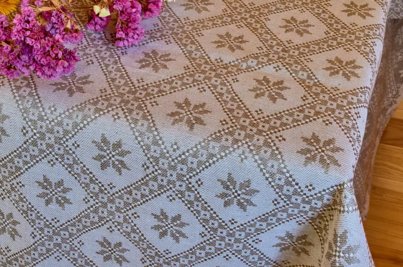 Linen rustic gray ornament tablecloth, gift idea housewarming