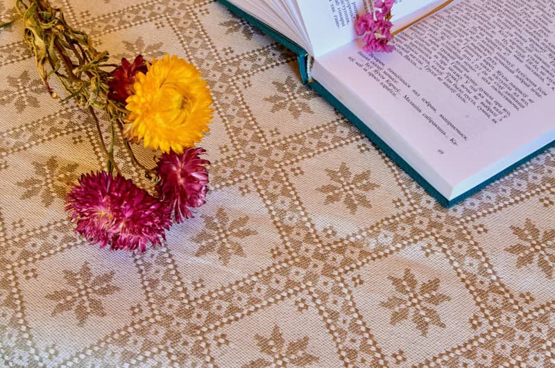 Linen rustic gray ornament tablecloth, gift idea housewarming