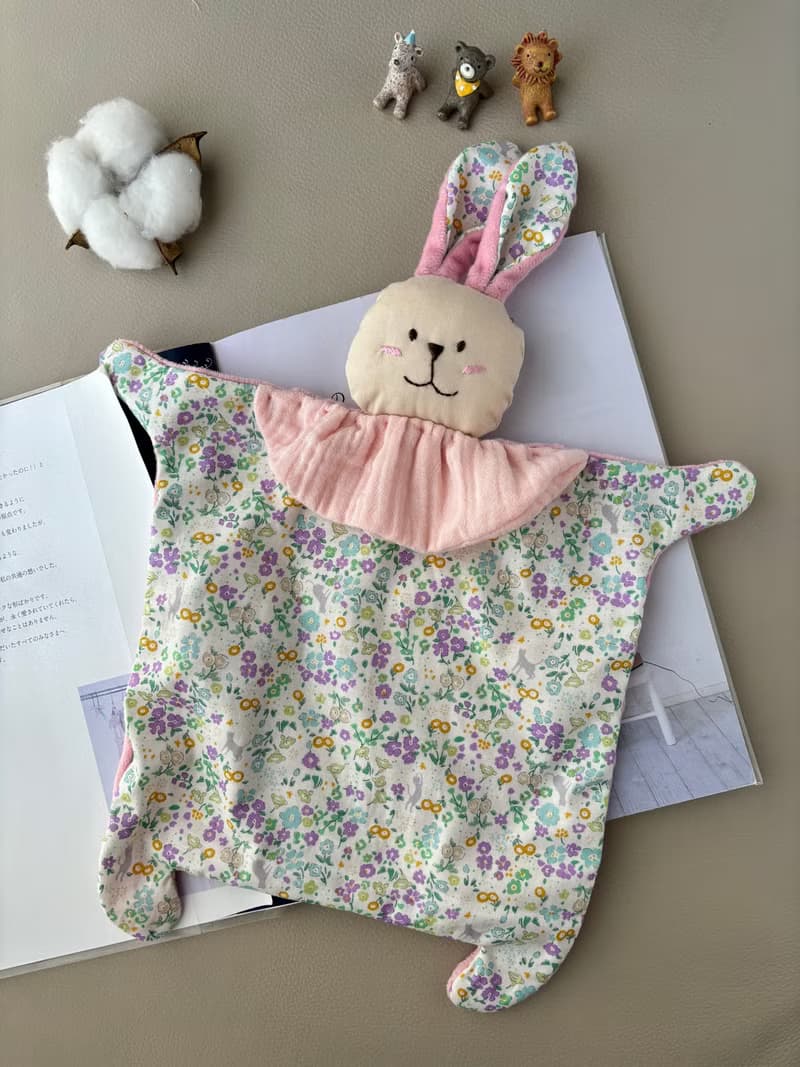 兔寶寶安撫巾   紫色花卉小貓咪 彌月禮 新生兒禮 嬰兒