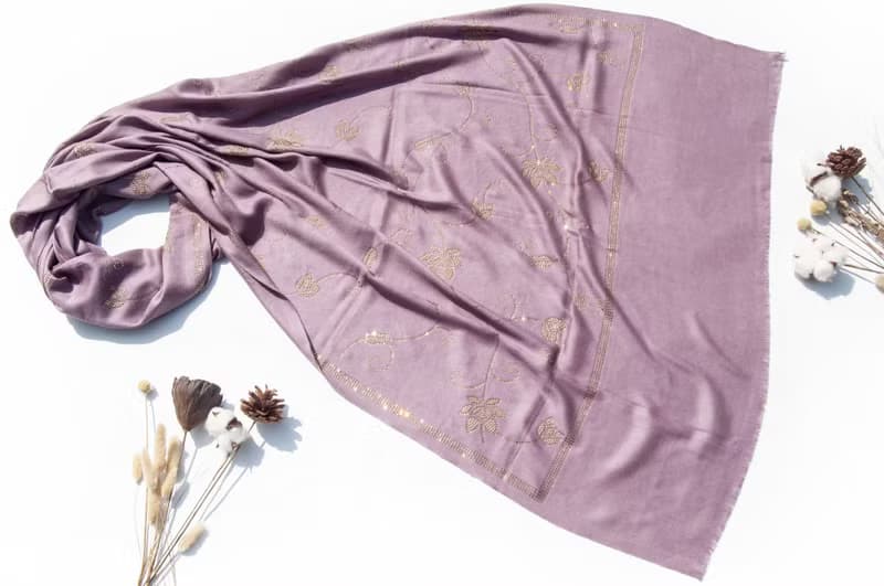 喀什米爾Cashmere 水鑽羊絨圍巾 純羊毛圍巾披巾 戒指絨披肩-星空
