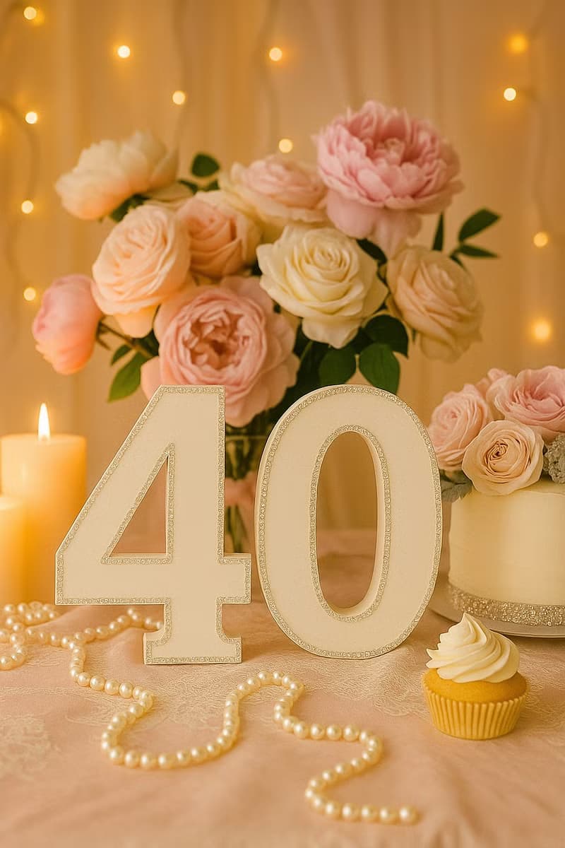 閃耀 40 數字擺飾－適合生日派對、紅寶石婚或紀念日裝飾