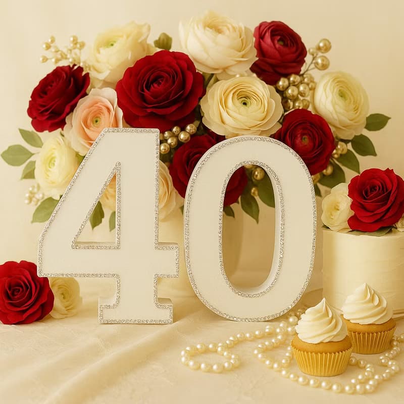 閃耀 40 數字擺飾－適合生日派對、紅寶石婚或紀念日裝飾