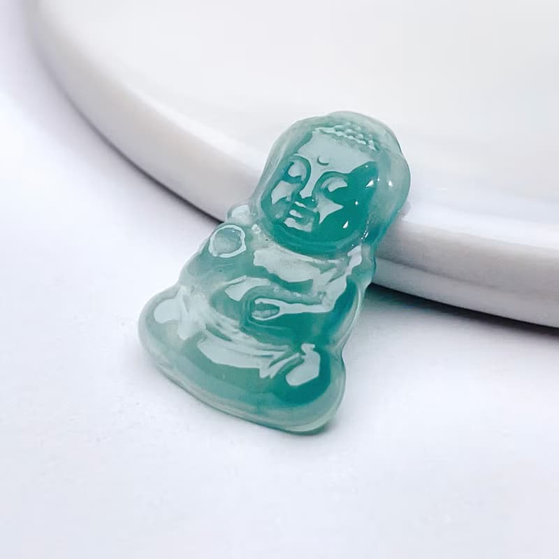 冰藍水翡翠Q版釋迦摩尼佛吊飾 | 天然玉翡翠A貨