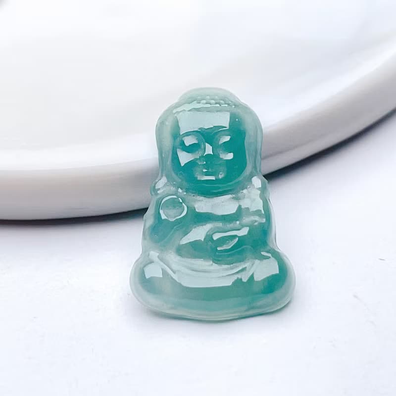 冰藍水翡翠Q版釋迦摩尼佛吊飾 | 天然玉翡翠A貨