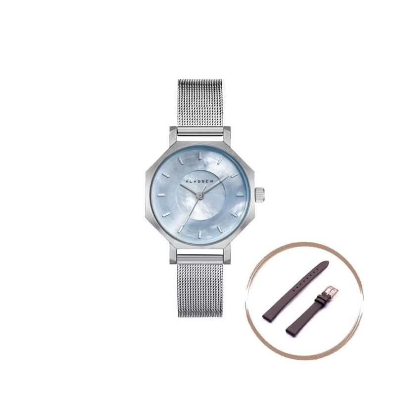 Volare Mother Of Pearl 珍珠粉藍色鋼帶手錶 28mm