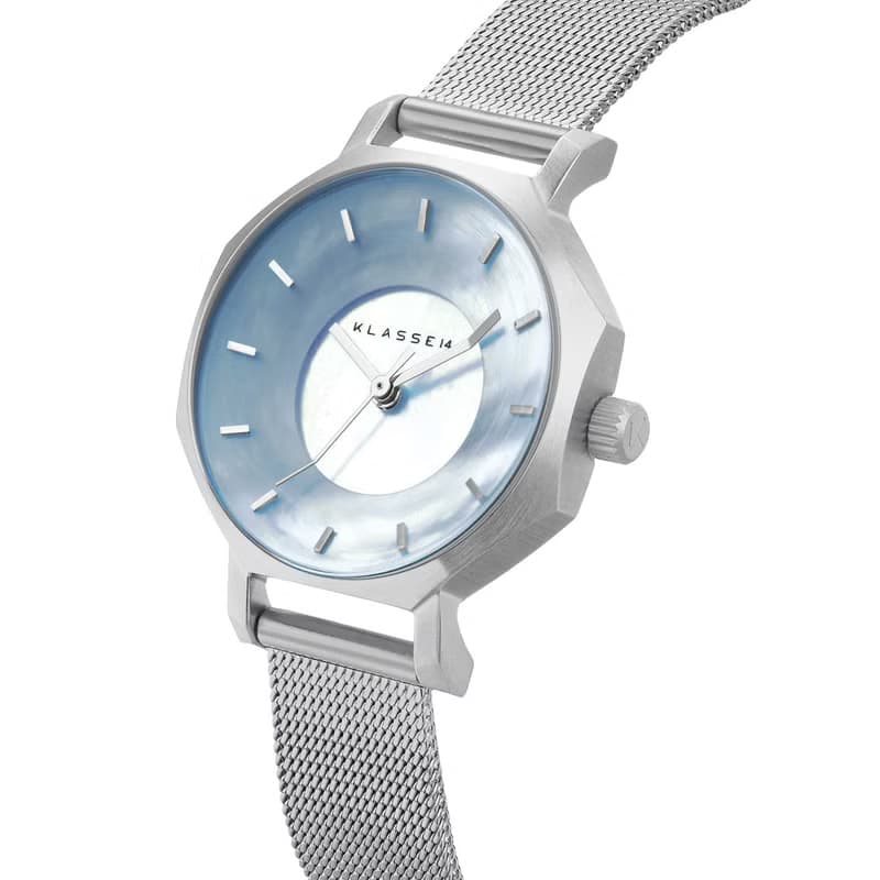 Volare Mother Of Pearl 珍珠粉藍色鋼帶手錶 28mm