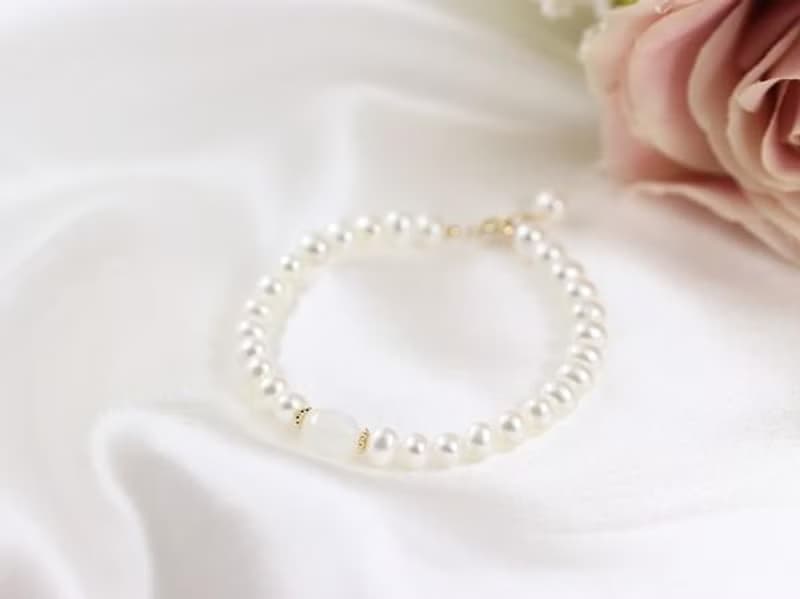 淡水パールとレインボームーンストーンのブレスレット 6月誕生石　単品