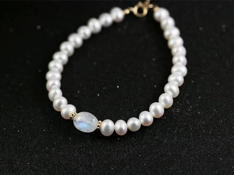 淡水パールとレインボームーンストーンのブレスレット 6月誕生石　単品