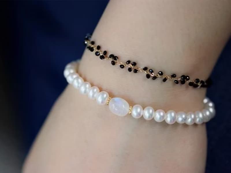 淡水パールとレインボームーンストーンのブレスレット 6月誕生石　単品