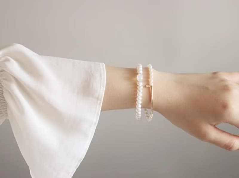 淡水パールとレインボームーンストーンのブレスレット 6月誕生石　単品