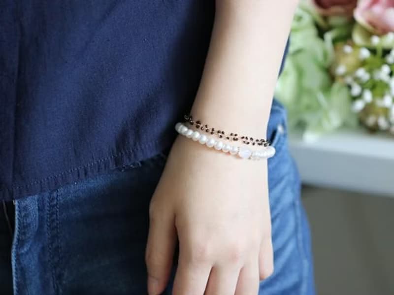 淡水パールとレインボームーンストーンのブレスレット 6月誕生石　単品