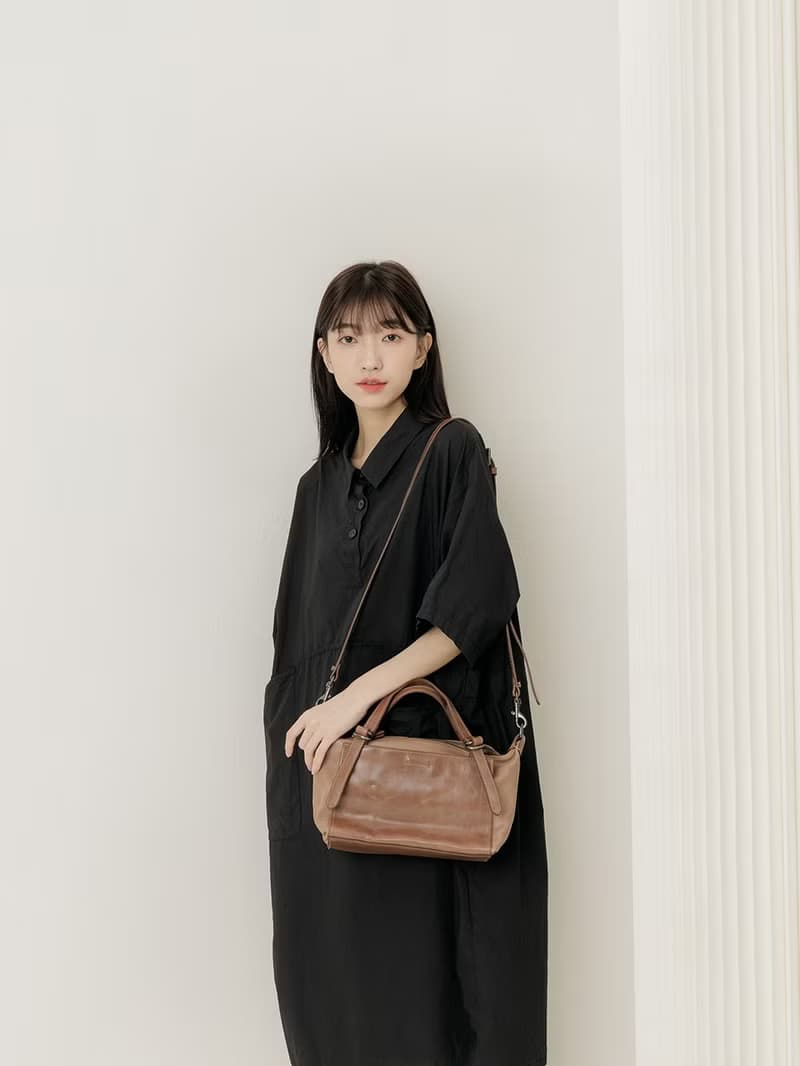supportingrole 真皮中性多分層休閒手提肩側背包  棕色