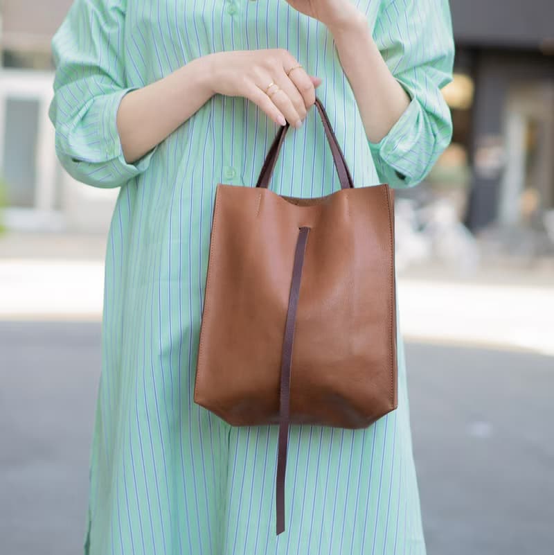 環保袋 折疊 女士包 真皮 牛皮 寬底 手提包 耐用 輕量 栃木皮革