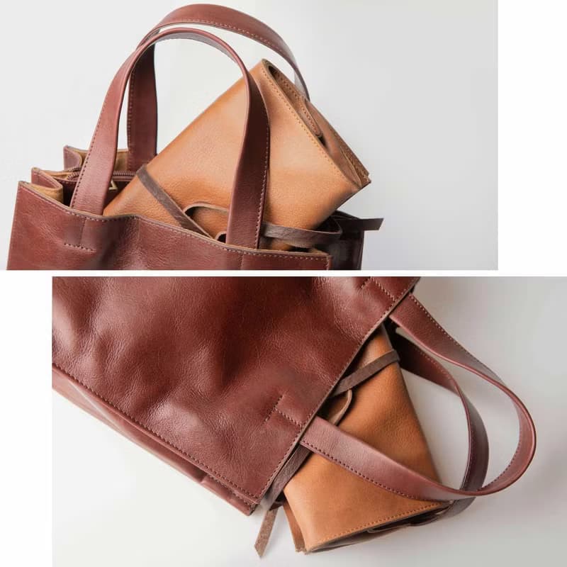 環保袋 折疊 女士包 真皮 牛皮 寬底 手提包 耐用 輕量 栃木皮革