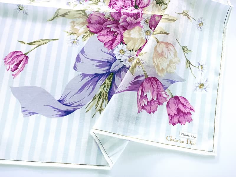 Christian Dior Vintage Handkerchief — Floral Bouquet on Blue 19.5 x 19.5 inches