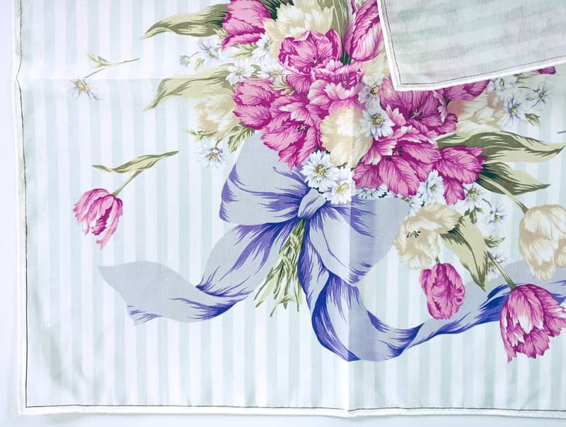 Christian Dior Vintage Handkerchief — Floral Bouquet on Blue 19.5 x 19.5 inches