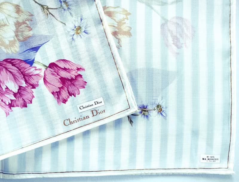 Christian Dior Vintage Handkerchief — Floral Bouquet on Blue 19.5 x 19.5 inches