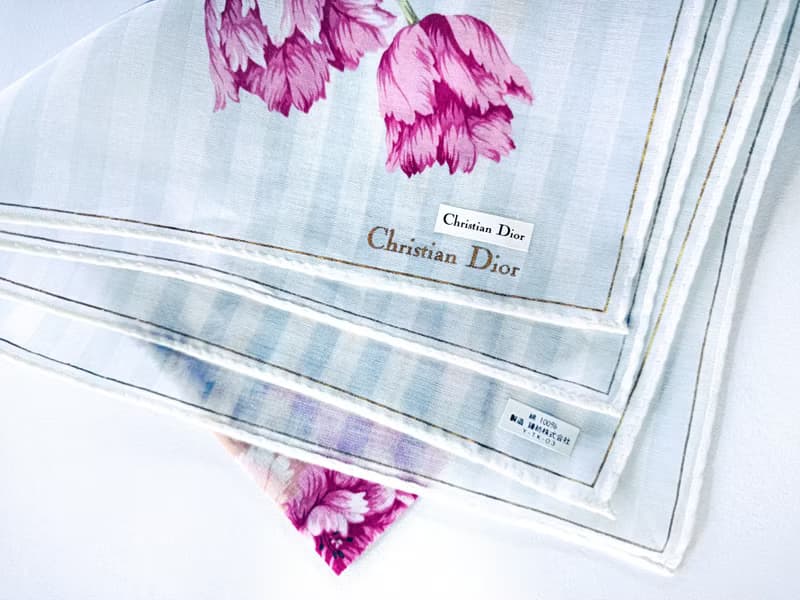 Christian Dior Vintage Handkerchief — Floral Bouquet on Blue 19.5 x 19.5 inches