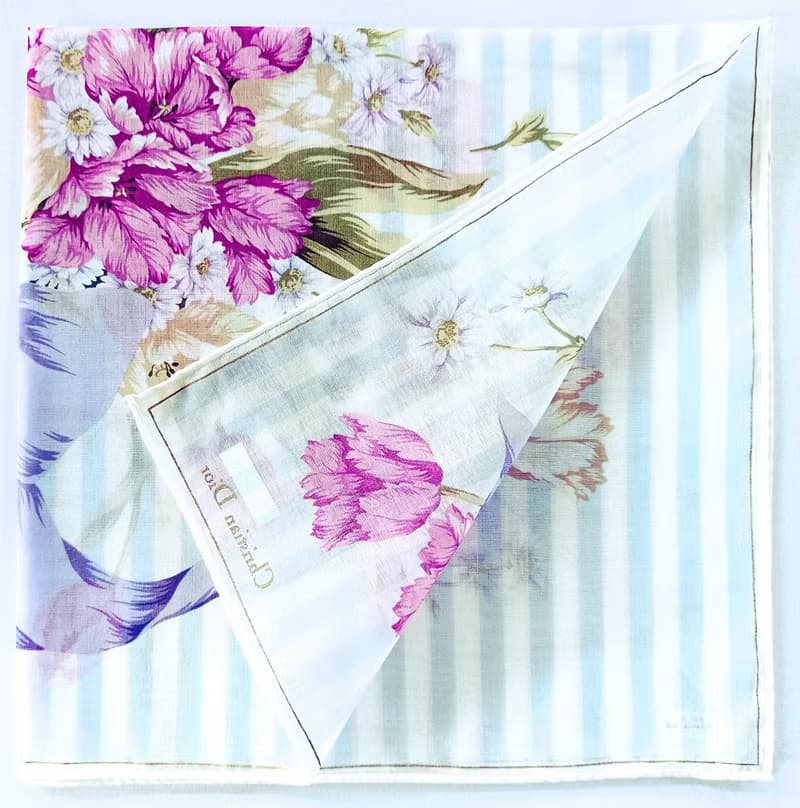Christian Dior Vintage Handkerchief — Floral Bouquet on Blue 19.5 x 19.5 inches