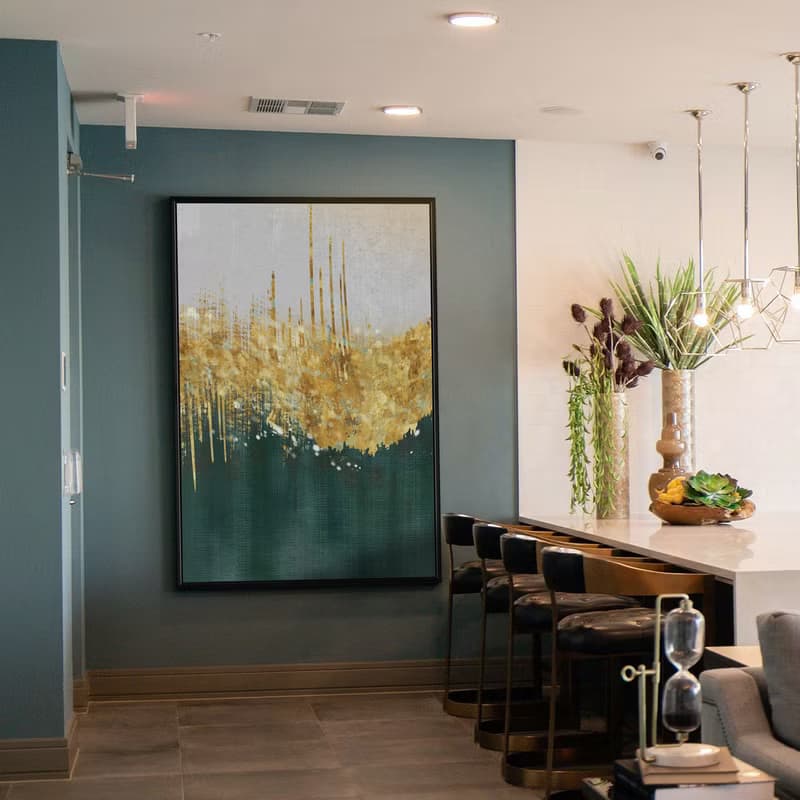 綠松石嵌金絲I - 金色葉子深綠抽象畫/輕奢抽象藝術畫/居家設計