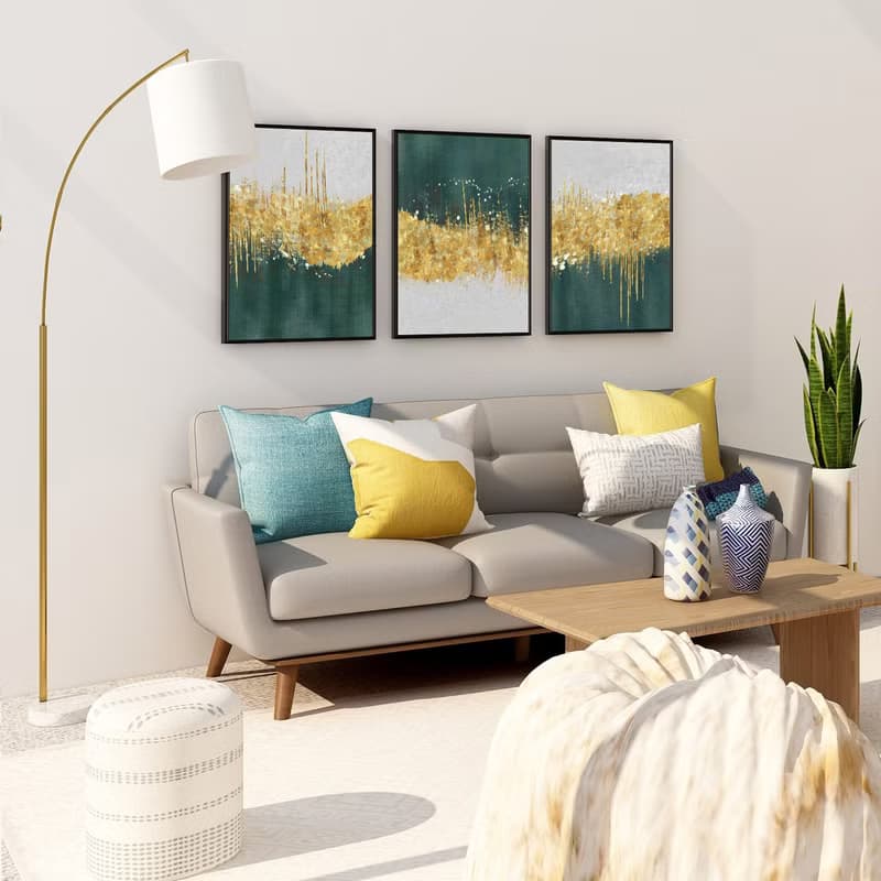 綠松石嵌金絲I - 金色葉子深綠抽象畫/輕奢抽象藝術畫/居家設計