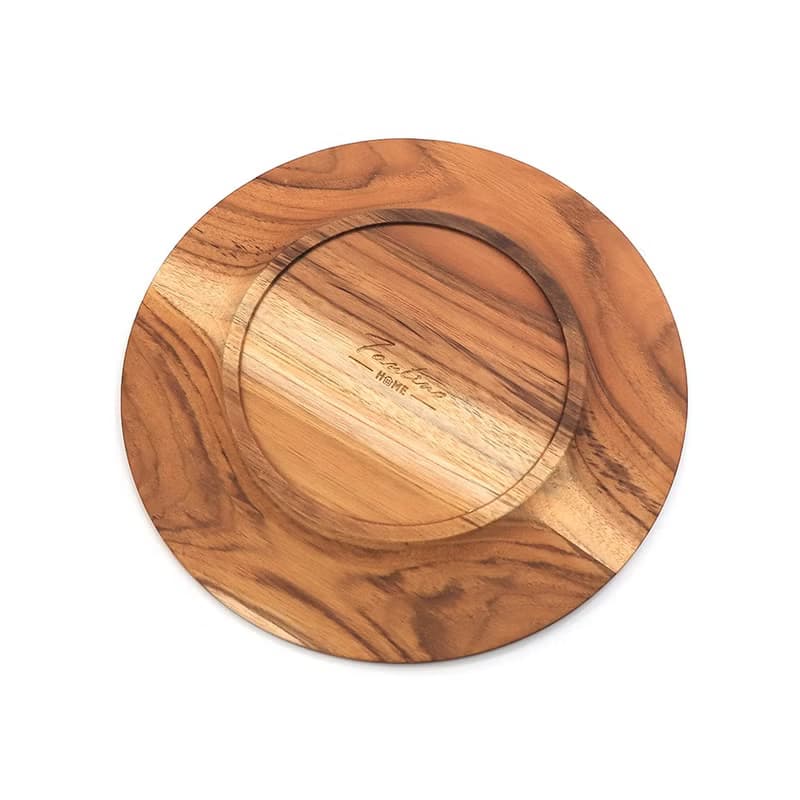 無深度)天然柚木圓型餐盤S號-波點款│22cm不上漆原木製 露營野