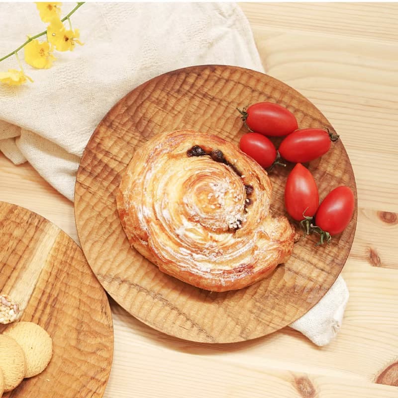 無深度)天然柚木圓型餐盤S號-波點款│22cm不上漆原木製 露營野