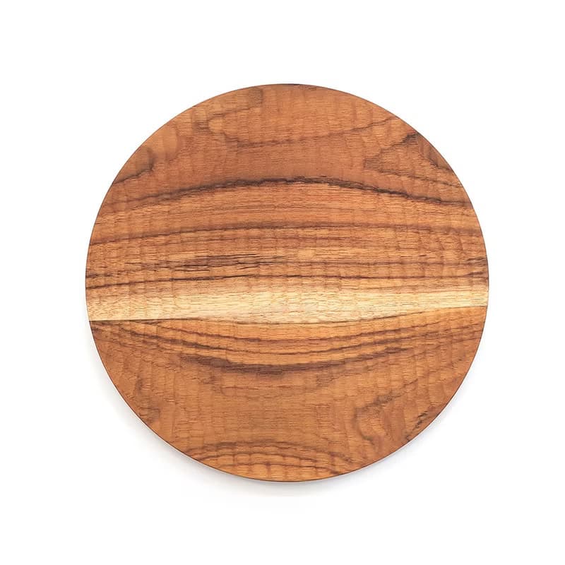 無深度)天然柚木圓型餐盤S號-波點款│22cm不上漆原木製 露營野