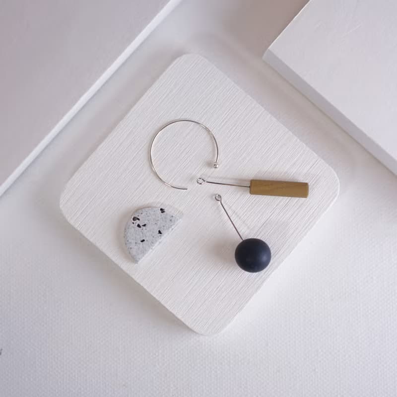 Everly 原創設計 手工軟陶 幾何925純銀 耳環 耳夾 polymer clay
