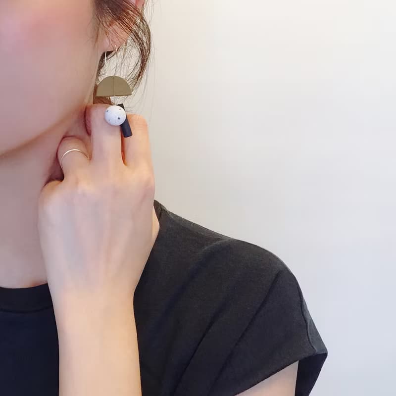 Everly 原創設計 手工軟陶 幾何925純銀 耳環 耳夾 polymer clay