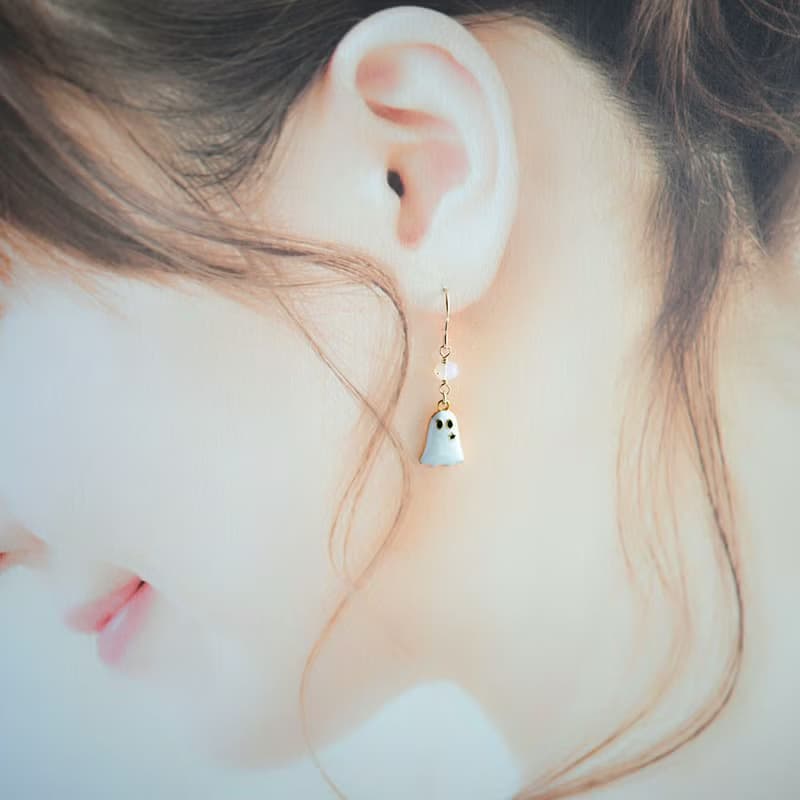 トルマリン オパール 薔薇 オバケの非対称ピアス イヤリング可　10月誕生石