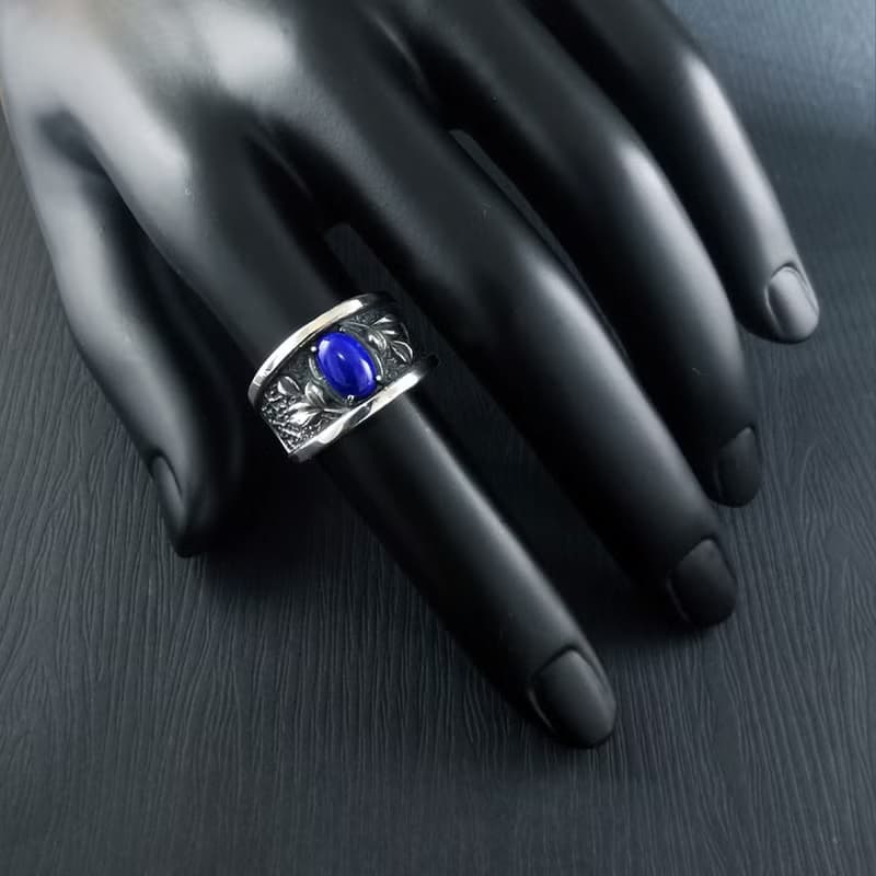 砂岩紋理扳指型戒指 - 青金石.S925銀 - 磐礫坤靈系列
