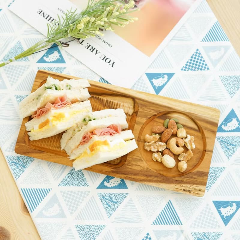 天然柚木咖啡盤-條紋款 25*12│不上漆原木製早午餐盤露營野餐