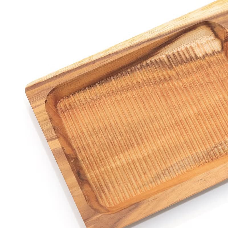 天然柚木咖啡盤-條紋款 25*12│不上漆原木製早午餐盤露營野餐