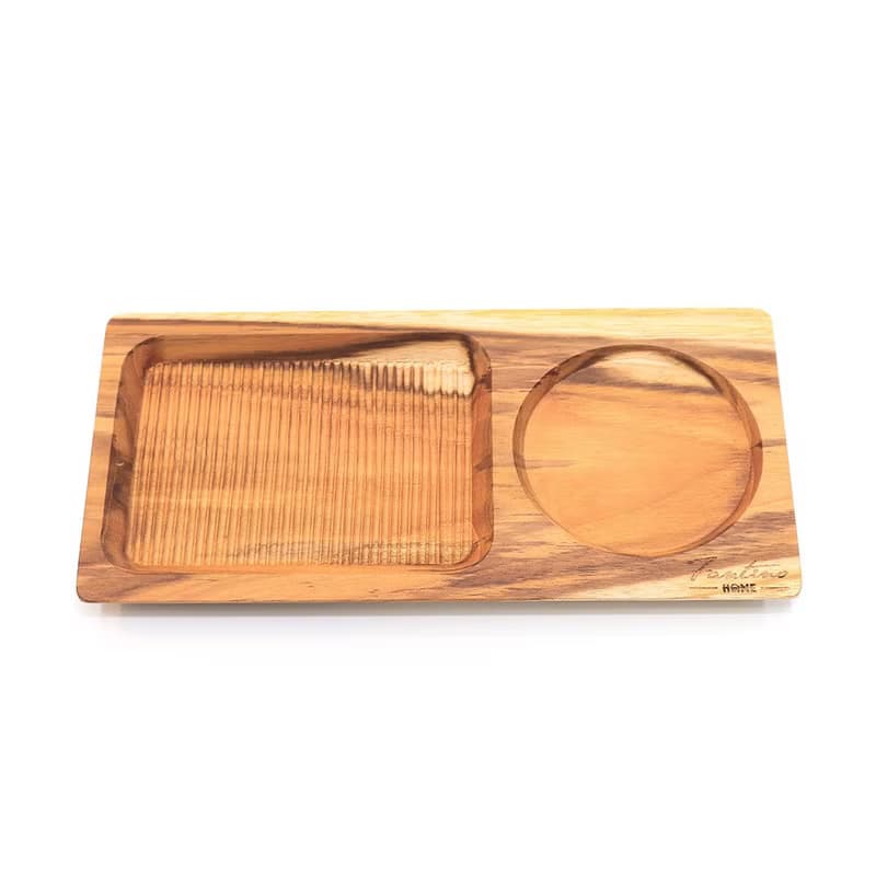 天然柚木咖啡盤-條紋款 25*12│不上漆原木製早午餐盤露營野餐