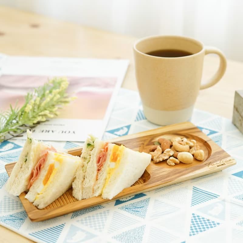 天然柚木咖啡盤-條紋款 25*12│不上漆原木製早午餐盤露營野餐