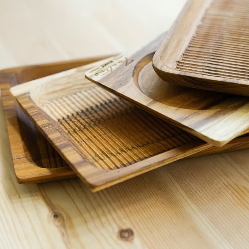 天然柚木咖啡盤-條紋款 25*12│不上漆原木製早午餐盤露營野餐