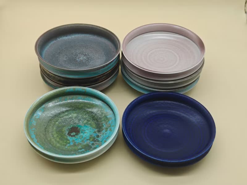 創意冰裂釉陶瓷圓盤家用沙拉盤湯菜盤純色盤子復古麻點盤子餐具