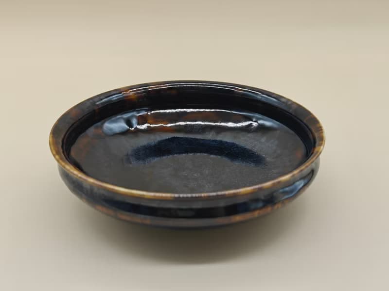 創意冰裂釉陶瓷圓盤家用沙拉盤湯菜盤純色盤子復古麻點盤子餐具