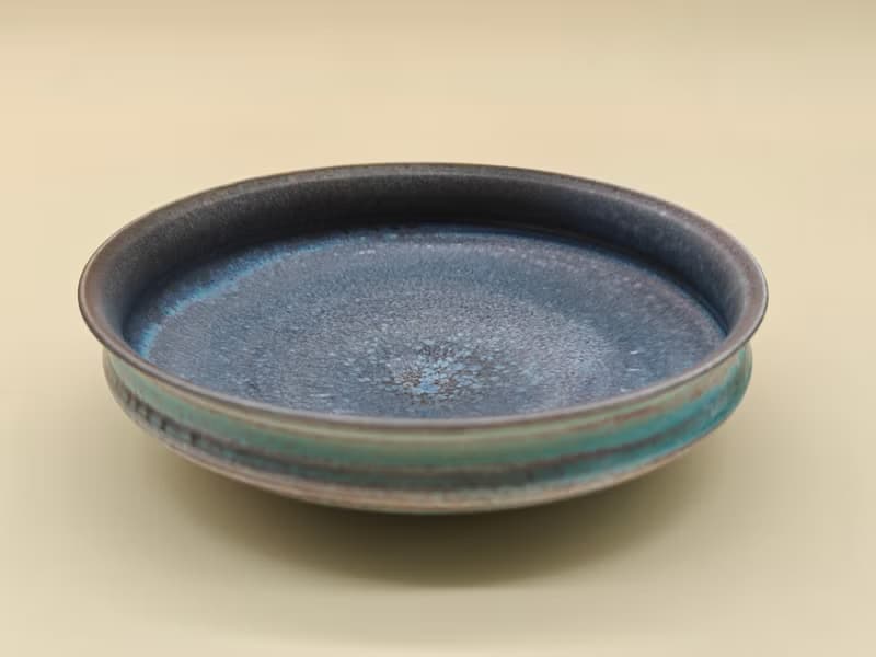 創意冰裂釉陶瓷圓盤家用沙拉盤湯菜盤純色盤子復古麻點盤子餐具