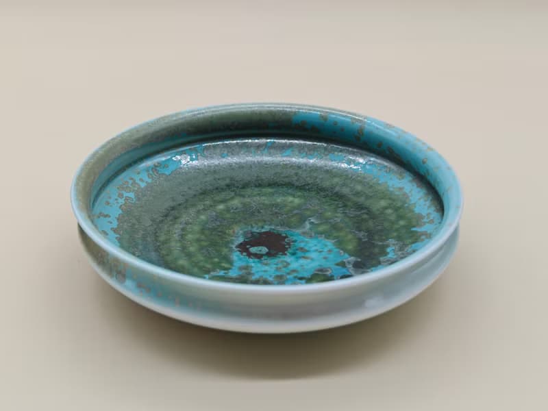 創意冰裂釉陶瓷圓盤家用沙拉盤湯菜盤純色盤子復古麻點盤子餐具