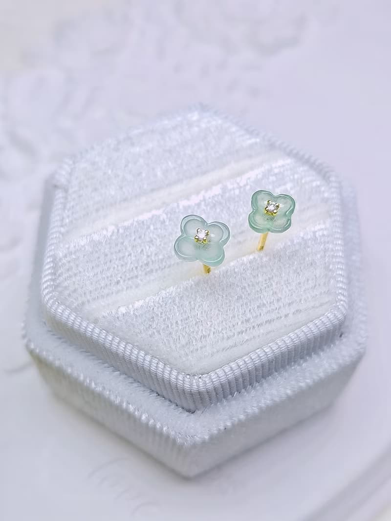 貴人•招財•健康 |18k金桂花|緬甸A貨翡翠冰馬卡龍綠耳環