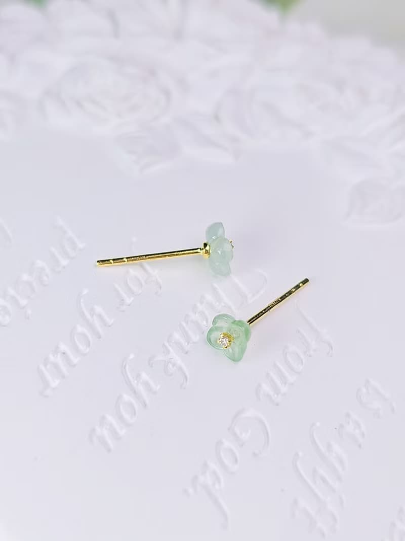 貴人•招財•健康 |18k金桂花|緬甸A貨翡翠冰馬卡龍綠耳環