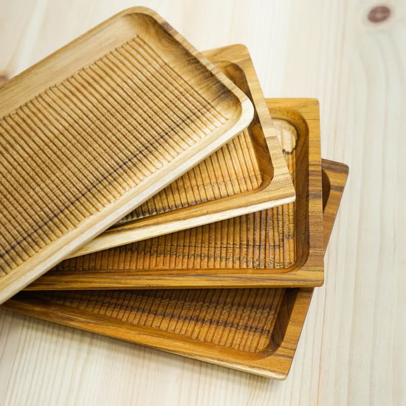 天然柚木餐盤-條紋款 33cm│不上漆原木製長型托盤 露營野餐