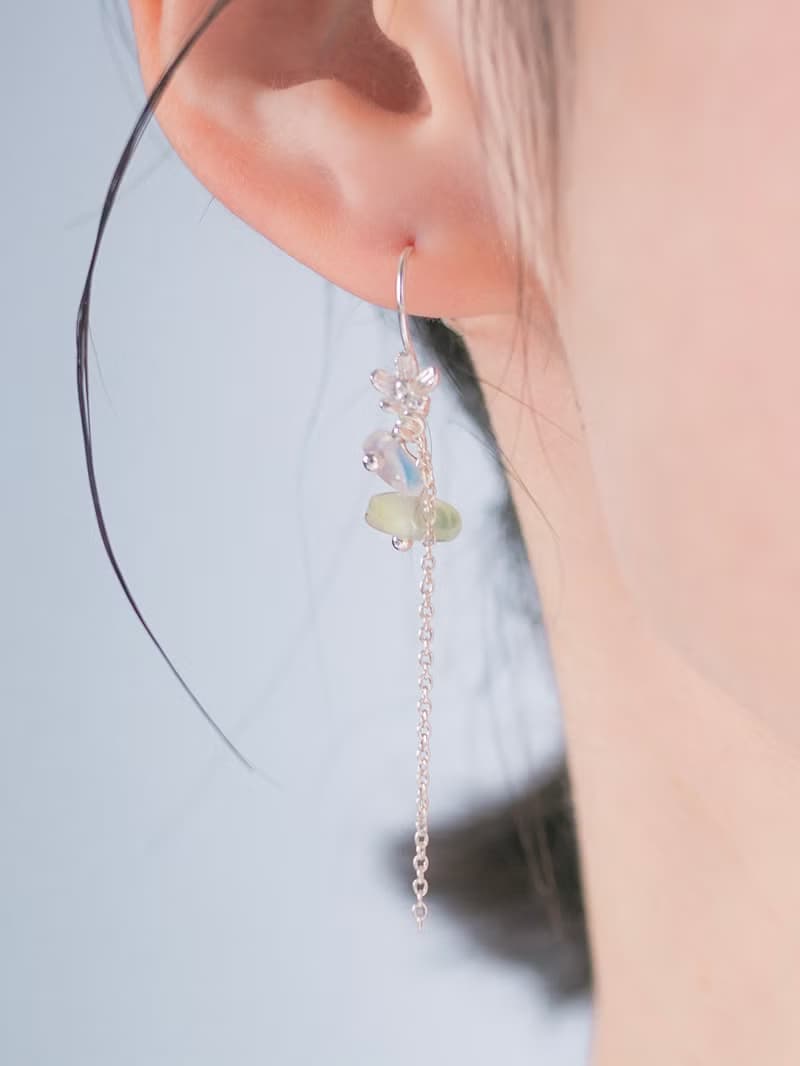 月白系 | 花霞 - 純銀 透明 水晶 礦石 輕珠寶 花 耳環